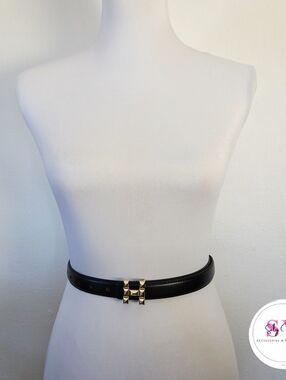 Black Belt With Textured Gold Buckle